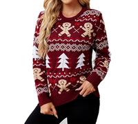 Oxxggkao Pull de Noël moche à DEL pour femme en pain d'épice de dessin animé pour femmes, pull à manches longues pour fête de Noël, Modèle 1 sans lampe, L