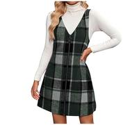 Oxxggkao Robe décontractée vintage sans manches avec col en V et fermeture éclair sur le devant pour femme, Vert, L