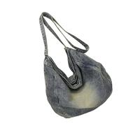 Oxxggkao Sac à bandoulière en jean pour femme, shopping, étudiants, école, rétro, grande capacité, épaule pour femmes, grande capacité, pour étudiants, école, voyage, bleu, One Size