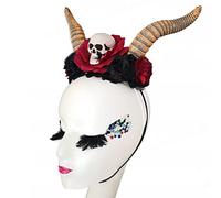 Oxxggkao Serre-tête avec cornes de diable pour Halloween, antilope, rétro, noir, fleur, gothique, tête de mort, antilope