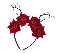 Oxxggkao Serre-tête Jour des morts - Couronne de roses - Tête de mort - Diadème d'Halloween et gothique pour enfants - Noir