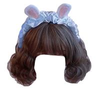 Oxxggkao Serre-tête oreilles mignon en peluche avec nœud papillon pour costume de fête de cosplay femmes filles accessoires cheveux bandeau adultes enfants pour se laver le visage spa blanc