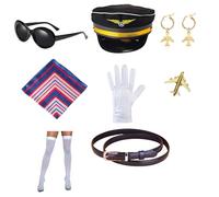 Oxxggkao Tenue de capitaine de vol - Chapeau de capitaine - Uniforme - Épaulettes - Cravate au cou - Costume d'hôtesse de l'air - Accessoires de costume d'hôtesse de l'air