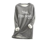Oxxggkao Yes I ' m Cold 24:7 Pull thermique à manches longues pour femme Hiver Polaire Pull doublé en peluche Sous-chemise ample Sweat thermique pour temps froid, gris foncé, XXL