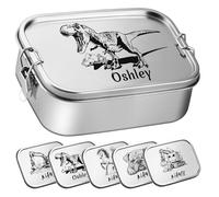 OXYEFEI Boîte à pain pour enfants avec compartiments, Boîte à pain personnalisée en acier inoxydable pour enfants avec nom - Cadeau pour la rentrée scolaire pour garçon et fille (Dinosaure-1, 1200 ml)