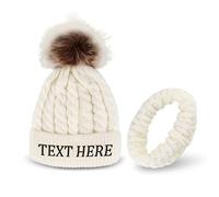 OXYEFEI Bonnet Enfant personnalisée,Bonnet Echarpe Bebe écharpes en Tricot Fille Hiver Pompom Tricotés Bonnet Bébé 0-36Mois Garçon Chaud Écharpe Ensemble(Blanc)