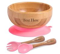 OXYEFEI Ensemble Bol pour Bébé Personnalisé, Bol Ventouse pour Bébé et Cuillère avec Nom Gravé, Coffret Repas Assiette en Bambou Naturel (Service de Gravure Gratuit) (cadeau noel)