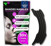 OXYFIT® | 30 Bandes Nasales Anti Ronflement (Nasal Strips) | pour Mieux Respirer et Stopper la Congestion | Écarteur Nasal Adhésif pour Sommeil et Sport (Black - 30)