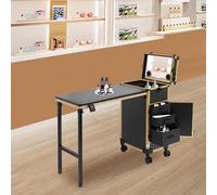 OXYLONTY Mallette de manucure mobile à 3 tiroirs avec miroir LED et Bluetooth, table à ongles pliable, rangement pour vernis à ongles et lampe UV, pour nail art, doré