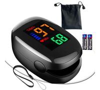 Oxymètre de Doigt Professionnel, Saturomètre SPO2 avec Écran LED, Mesure rapide de Saturation Oxygène et Fréquence Cardiaque, etui de protection + Piles Incluses, Idéal pour sportifs (noir)