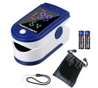 oxymetre de doigt professionnels - Ecran LED avec etui et cordon-oxymetre de pouls electronique avec Moniteur de frequence cardiaque-SPO2- etui et piles inclus-notice en Français (bleu)