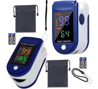 Oxymètre de Pouls Doigt - LOT DE 2 - Mesure SpO₂ & Fréquence Cardiaque - Écran LED Lisible - Piles Incluses - Oxymètre Adultes & Adolescents - Usage Bien-Être notice en Français etui et cordon