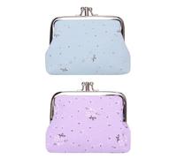 Oyachic 2 Packs Mini Porte Monnaie Clic-Clac Double Layer Coin Purse Femme Bourse Portefeuille Fleurs Pochette Fermoir Kiss Lock Sac (Bleu)