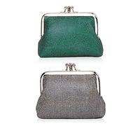 Oyachic 2 Packs PU Porte-Monnaie Double Fermoir Clic-Clac Kiss Lock Coin Purse Rétro Porte-Carte de crédit Sac à Main d'embrayage et Compartiment (Green +Gray)