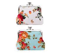 Oyachic 2 Pièces Floral Porte Monnaie Clic Clac Canvas Coin Purse Kiss Lock Clasp Vintage Portefeuille Clip Pochette Toile Femmes Fille(Bleu + Blanc)