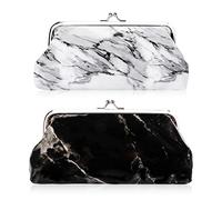 Oyachic 2 Pièces Porte Monnaie Porte-Monnaie Femme Bourse Pochette Marble Coin Purse Large Cange Pouch Kiss-Lock Wallet (Noir Pur + Blanc)