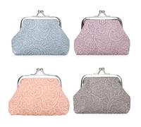 Oyachic 4PCS Mini Porte Monnaie en Toile Petit Pochette Femme Portefeuille avec Fermoir clic-clac pour Pièces,Coin,Carte, Clés