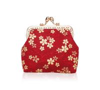 Oyachic Floral Porte Monnaie Flower Coin Purse Portefeuille Fermoir Clic Clac Vintage Femme Pochette pour Carte, Cosmétique, Clés,Pièces(Rouge)