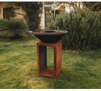 OYAT-Brasero de cuisson coloris cognac avec porte-bûches B.B.O 68 Oyat - diamètre 68 cm