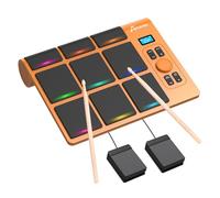 OYAYO 9 pads de batterie électronique de table pour débutants, kit de batterie numérique portable avec sensibilité à la vitesse, lumières LED, support MIDI pour Mac et PC, orange