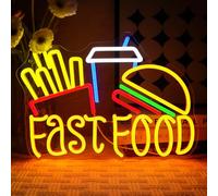 OYCGZV Panneau néon Fast Food Schnellimbiss Led Panneau néon mural Hamburger Sign USB Frites Led pour magasin de burger, cuisine d’entreprise, bar, restaurant, boutique, snack, snack-bar