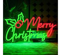 OYCGZV Panneau néon Joyeux Noël Merry Christmas Néon LED - Inscription murale - Néon USB Holly Berry pour Festival de Nouvel An, fête, maison, restaurant, bar, club, décoration de chambre