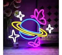 OYCGZV Panneau néon Planète Papillons - Panneau néon LED mural Papillon - Veilleuse USB Étoile LED pour chambre à coucher, salon, bar, zone de jeu, club, fête, décoration esthétique de la maison