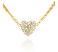 OYCXXCX Collier Amour Magnétique Patchwork, Pendentif Amour Double Face Serti de Diamants, Pendentif Amours Triple Cœur Serti de Diamants, Convient aux Femmes (Golden)