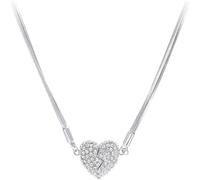 OYCXXCX Collier Amour Magnétique Patchwork, Pendentif Amour Double Face Serti de Diamants, Pendentif Amours Triple Cœur Serti de Diamants, Convient aux Femmes (Silver)