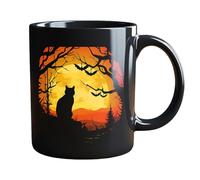 OYCXXCX Mug Halloween Mystère de Minuit Chat Noir - Tasse à Café en Céramique 320ml avec Château Gothique, Cadeau Effrayant pour Amoureux des Chats, Compatible Lave-Vaisselle & Micro-ondes (#C)