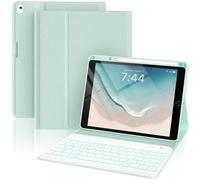 OYEEICE Étui avec clavier pour iPad 9/8/7 génération 10,2", touches anti-chute agrandies pour iPad Air 3 génération/Pro 10,5" (vert clair, rotatif à 360° et amovible)