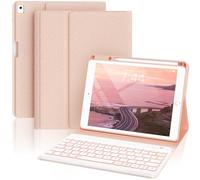 OYEEICE Étui avec clavier pour iPad 9/8/7 génération 10,2", touches anti-chute agrandies pour iPad Air 3 génération/Pro 10,5" (rose, rotatif à 360° et amovible)