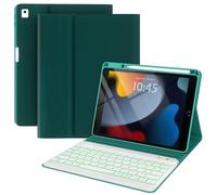 OYEEICE Étui avec clavier pour iPad 9/8/7 génération 10,2", touches anti-chute agrandies pour iPad Air 3 génération/Pro 10,5" (bleu sarcelle, rotatif à 360° et amovible)