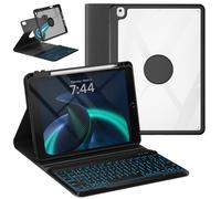 OYEEICE Étui de clavier anti-chute pour iPad 9e/8e/7e génération 10,2", clavier élargi pour iPad Pro 10,5/iPad Air 3e génération (noir, style rotatif à 360°)