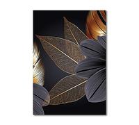 OYFFL Noir Feuille d'or Toile Peinture Plante Affiche Impression Moderne décor à la Maison Abstrait Mur Art Peinture Nordique Salon décoration Photo (3,40 * 60cm sans Cadre)