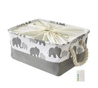 OYHOMO Panier de Rangement Gris en Tissu, Pliable Boîte de Rangement Éléphant Motif avec Cordon et Poignées, 30 x 20 x 13cm, Petit