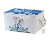 OYHOMO Panier de Rangement Rectangulaire en Tissu Stockage des Jouets pour Enfants Boîte de Rangement Pliable avec Cordon de Serrage et Poignées, 40 x 30 x 21cm, Éléphant Bleu