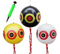 Oyiclyea Lot de 3 ballons effrayants pour oiseaux avec autocollant pour les yeux et corde, avec pompe à air, pour jardin, extérieur, bateau, cour, 3 couleurs