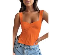 OYIGELZ Débardeur d'été à bretelles pour femme - Haut camisole sans manches - Coupe ajustée - Fente latérale - Dos nu - Sexy - Plissé - Élégant - Basique - Streetwear, Orange, XXL