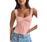 OYIGELZ Débardeur d'été à bretelles pour femme - Haut camisole sans manches - Coupe ajustée - Fente latérale - Dos nu - Sexy - Plissé - Élégant - Basique - Streetwear, Rose pâle, XS