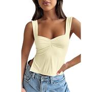 OYIGELZ Débardeur d'été à bretelles pour femme - Haut camisole sans manches - Oberteile Y2K - Coupe ajustée - Crop Tops - Fente latérale - Dos nu - Sexy - Plissé - Élégant - Basique - Cami Débardeur