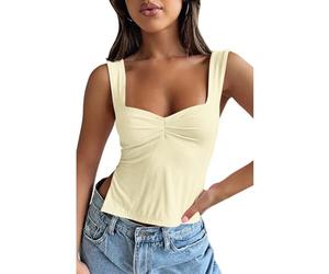 OYIGELZ Débardeur d'été à bretelles pour femme - Haut camisole sans manches - Oberteile Y2K - Coupe ajustée - Crop Tops - Fente latérale - Dos nu - Sexy - Plissé - Élégant - Basique - Cami Débardeur