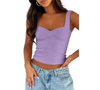 OYIGELZ Débardeur d'été pour femme - Dos nu - Sans manches - Camisole - Sexy - Double couche - Plissé - Y2K - Coupe ajustée - Élégant - Basique - Cami - Streetwear, Violet clair/t1, S