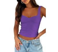 OYIGELZ Débardeur d'été pour femme - Dos nu - Sans manches - Camisole - Sexy - Double couche - Plissé - Y2K - Coupe ajustée - Élégant - Basique - Cami - Streetwear, Violet-t1, XXL