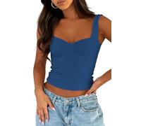 OYIGELZ Débardeur d'été pour femme - Dos nu - Sans manches - Camisole - Sexy - Double couche - Plissé - Y2K - Coupe ajustée - Élégant - Basique - Cami - Streetwear, Bleu denim-t1, S