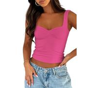 OYIGELZ Débardeur d'été pour femme - Dos nu - Sans manches - Camisole - Sexy - Double couche - Plissé - Y2K - Coupe ajustée - Élégant - Basique - Cami - Streetwear, Rouge rosé-t1, L