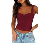 OYIGELZ Débardeur d'été pour femme - Dos nu - Sans manches - Camisole - Sexy - Double couche - Plissé - Y2K - Coupe ajustée - Élégant - Basique - Cami - Streetwear, bordeaux-T1, XL