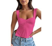 OYIGELZ Débardeur Femme Été Haut à Bretelles Sans Manches Camisole Hauts Y2K Coupe Slim Crop Tops Fente Latérale Dos Nu Sexy Plissé Élégant Basique Cami Débardeur T-shirt Streetwear, Rose, S