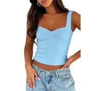 OYIGELZ Débardeur Femme Summer Haut à Bretelles Dos Nu Sans Manches Camisole Oberteile Sexy Double Couche Plissé Y2K Slim Fit Crop Tops Élégant Basique Cami Tanktop Shirt Streetwear, M