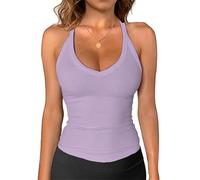 OYIGELZ Débardeur pour femme - Débardeur d'été à bretelles sans manches - Y2K - Coupe ajustée - Crop Tops - Basique - Camisole - Haut de sport sexy - Col en V - Spaghetti côtelé - Débardeur streetwear
